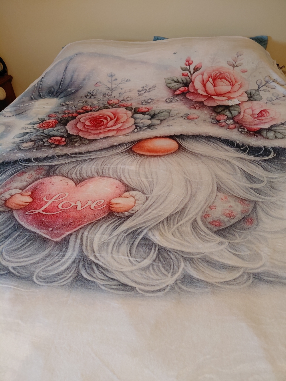 Floral Gnome Plush Throw Blanket - Pink Roses